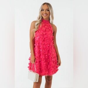 TCEC Dress Floral Appliques Mesh Overlay Halter Neck Dress Size S  NWT
